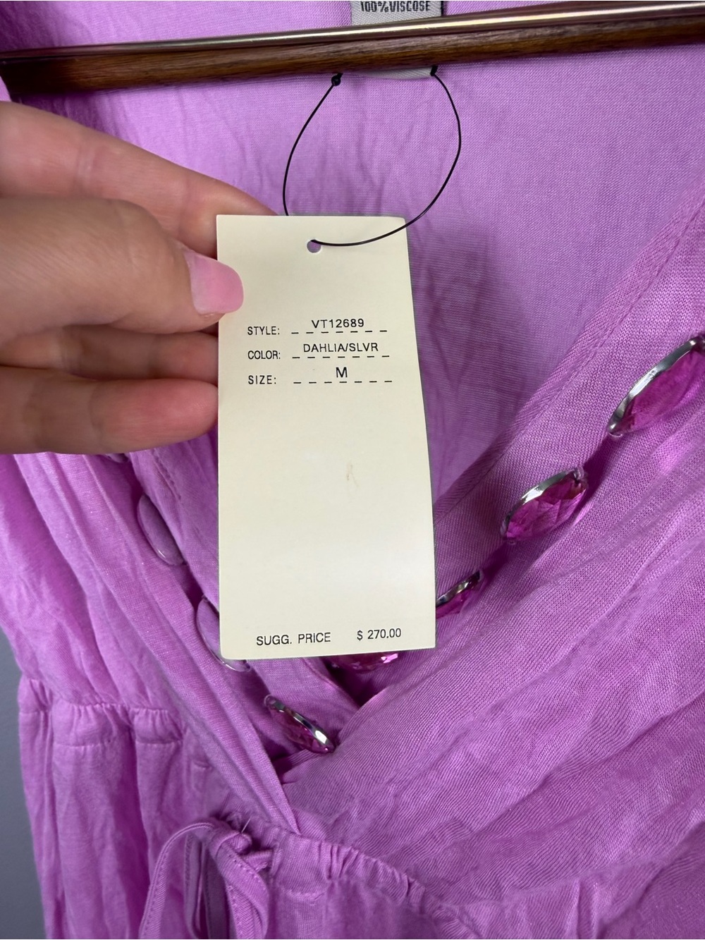 NWT Vertigo Dahlia Pink Jeweled V Neck Midi Dress M $270 - Picture 3 of 7
